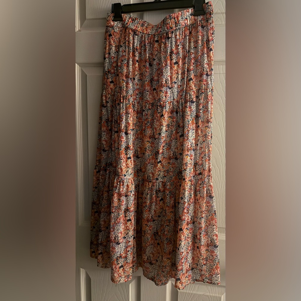 Trovata Floral Maxi Skirt in Orange and Black